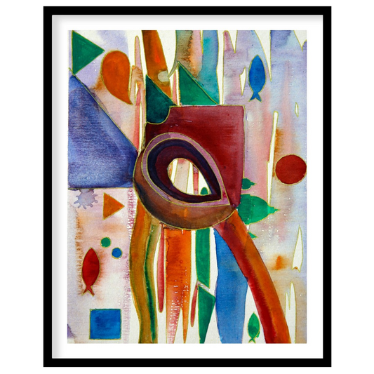 This abstract painting features a whimsical array of shapes and colors, evoking a sense of underwat… for abode