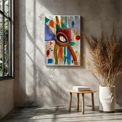 This abstract painting features a whimsical array of shapes and colors, evoking a sense of underwat… for living room