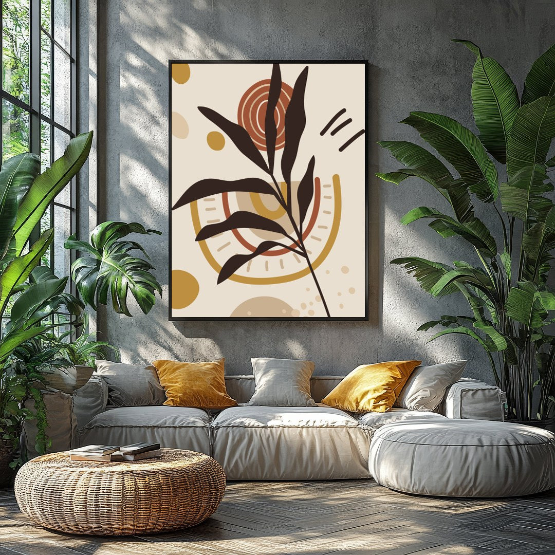 Elevate your space with this minimalist abstract artwork featuring serene earth tones and botanical for Balcony