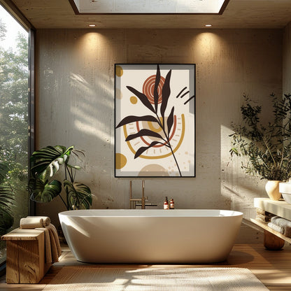 Elevate your space with this minimalist abstract artwork featuring serene earth tones and botanical for Bathroom