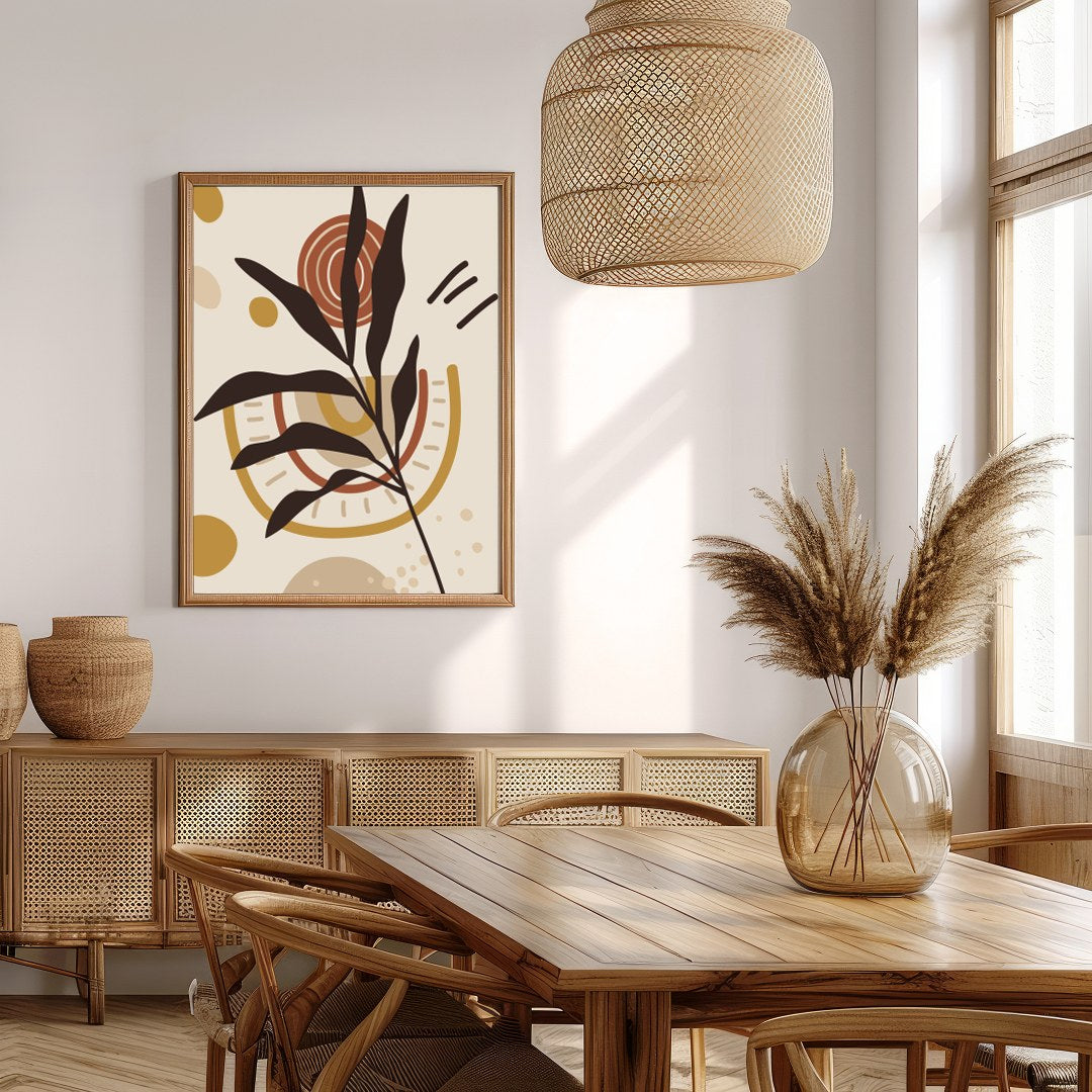 Elevate your space with this minimalist abstract artwork featuring serene earth tones and botanical for Extra Kitchen