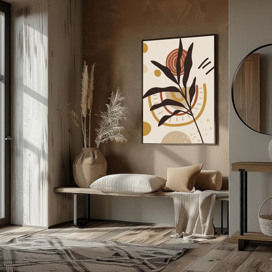 Elevate your space with this minimalist abstract artwork featuring serene earth tones and botanical for office