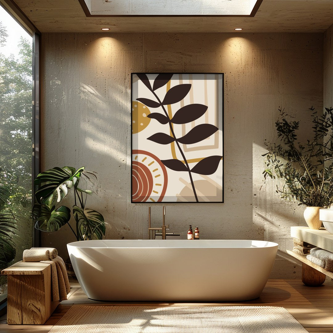 Elevate your space with this captivating abstract botanical artwork. Featuring harmonious shapes for Bathroom