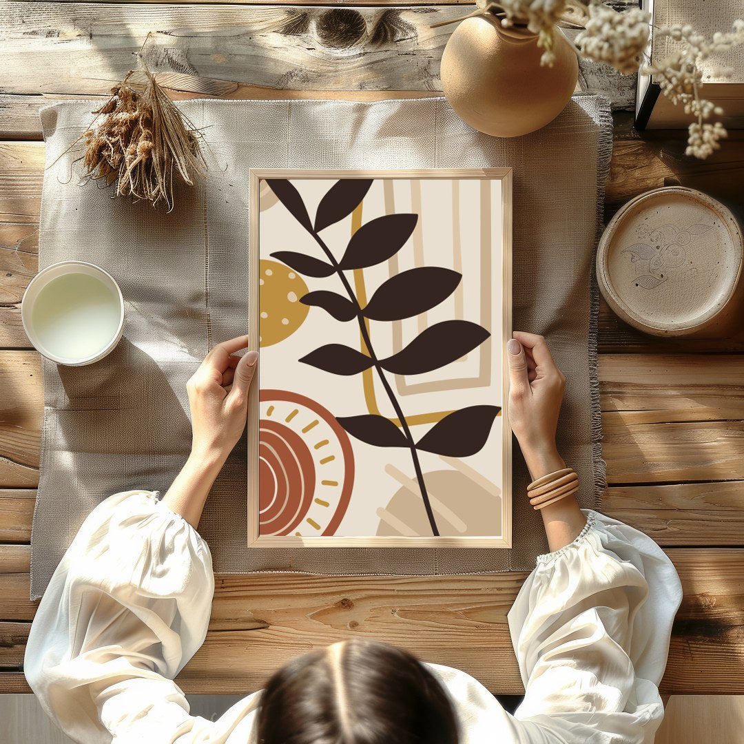 Elevate your space with this captivating abstract botanical artwork. Featuring harmonious shapes for Kitchen