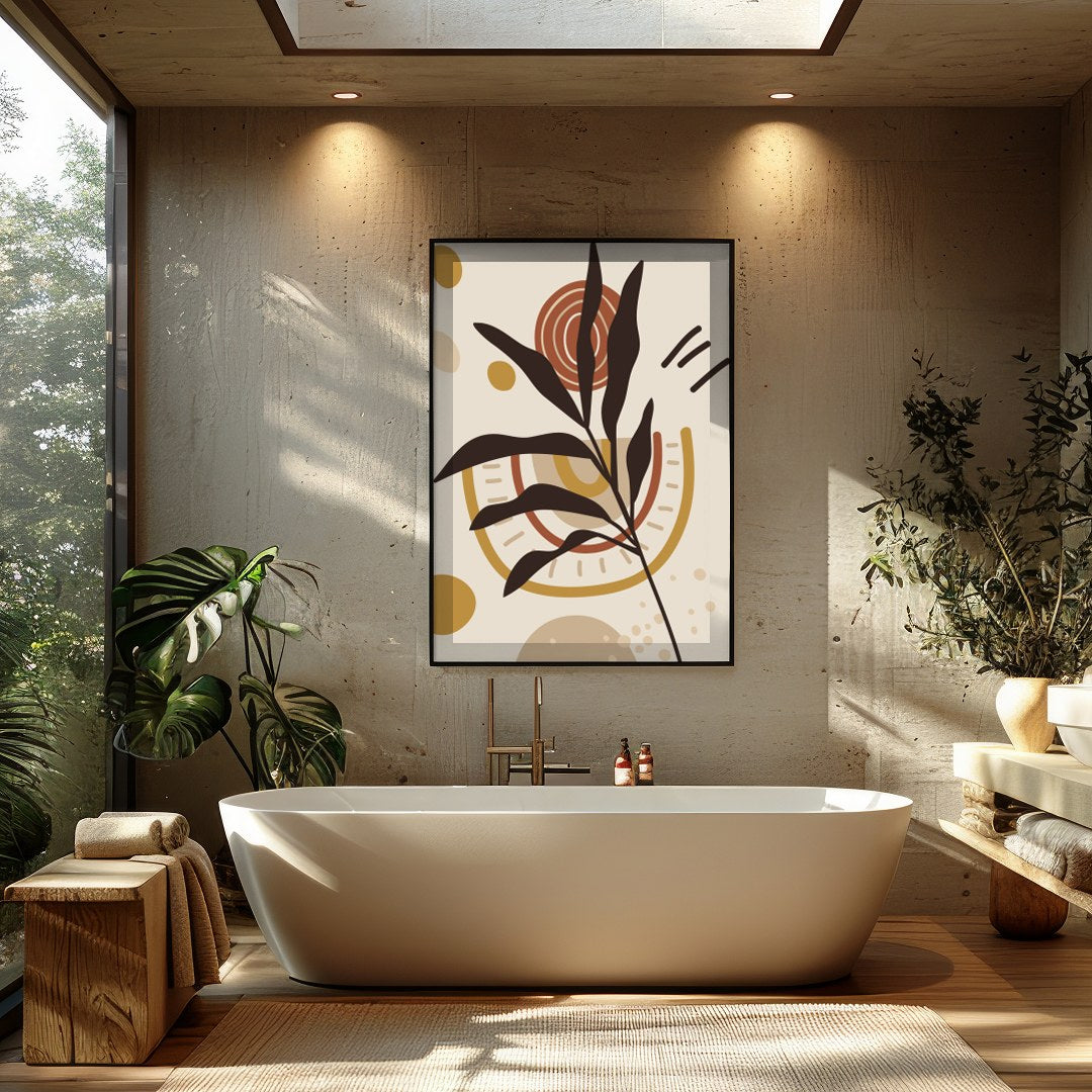 Add a touch of nature with this stylish abstract botanical artwork, featuring earthy tones that for Bathroom