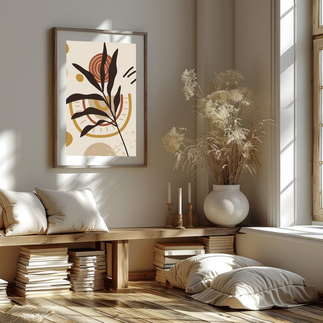 Add a touch of nature with this stylish abstract botanical artwork, featuring earthy tones that for bedroom