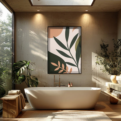 Immerse yourself in the elegance of nature with this abstract botanical wall art. Featuring a for Bathroom