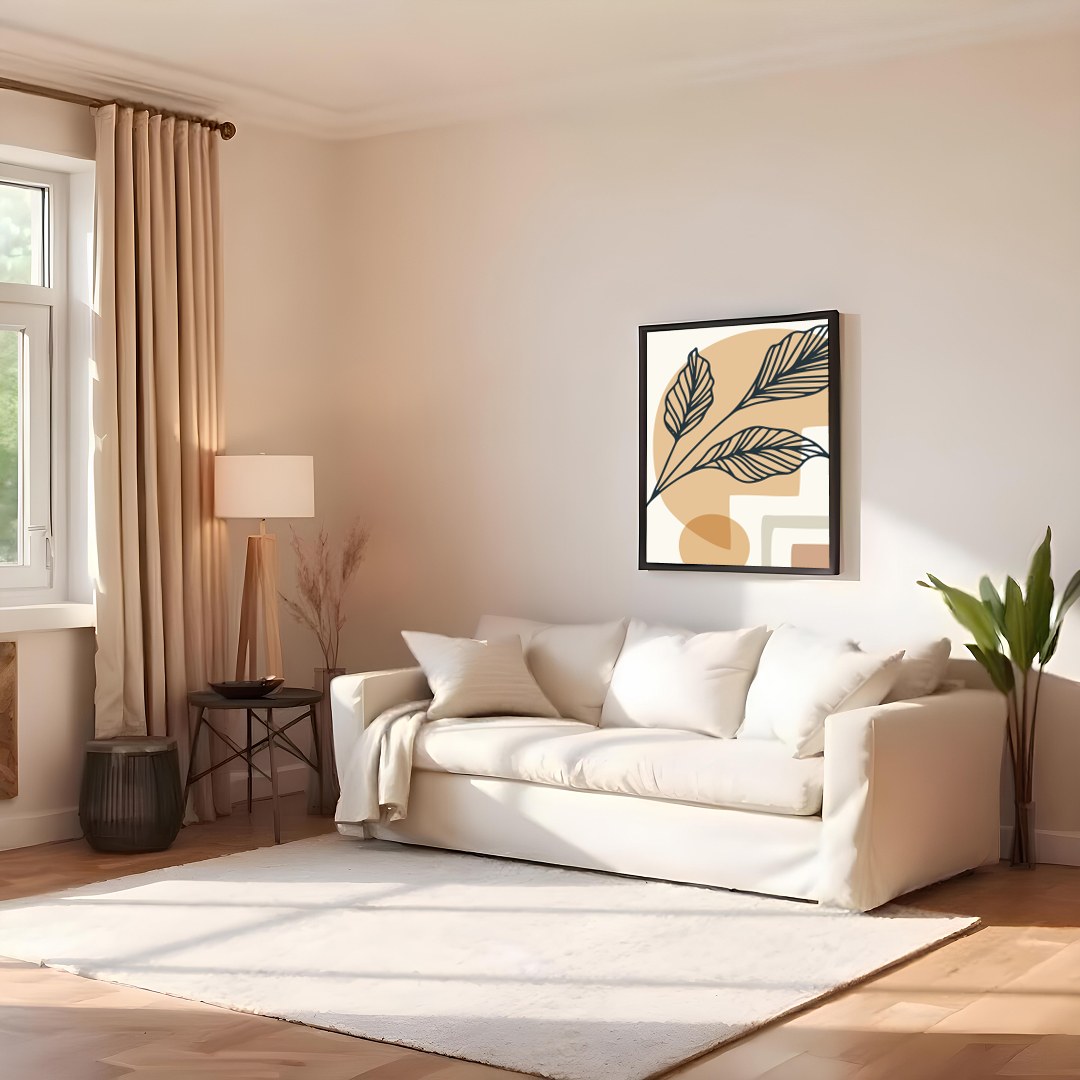 This striking wall art piece blends abstract geometric shapes with elegant botanical illustrations, for Family Room