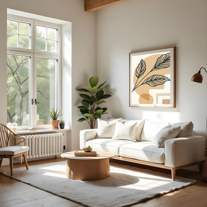 This striking wall art piece blends abstract geometric shapes with elegant botanical illustrations, for Living Room