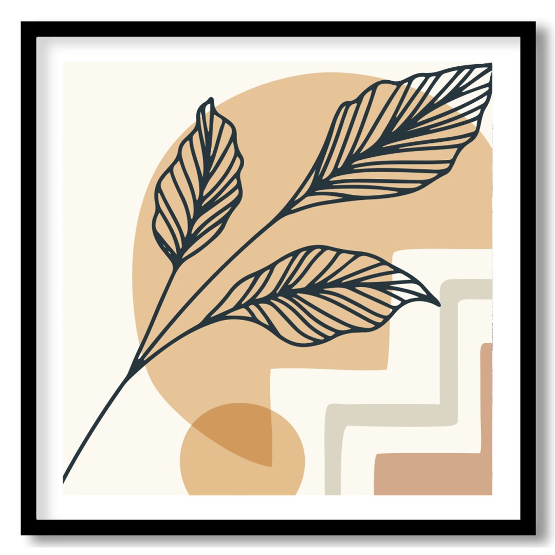 This striking wall art piece blends abstract geometric shapes with elegant botanical illustrations, for place