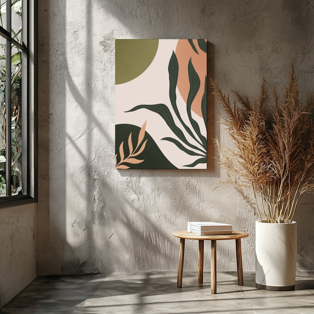Immerse yourself in the serene beauty of this abstract wall art piece. Featuring graceful botanical for Entrance