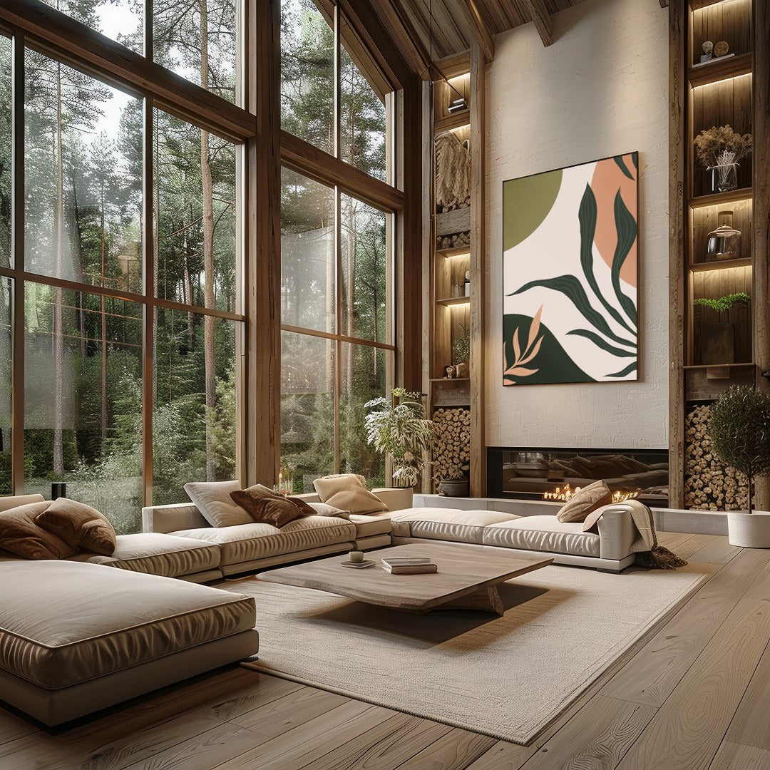 Immerse yourself in the serene beauty of this abstract wall art piece. Featuring graceful botanical for Living Room