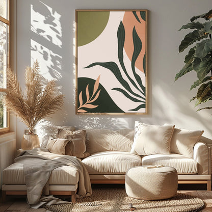 Immerse yourself in the serene beauty of this abstract wall art piece. Featuring graceful botanical for Sitting Area