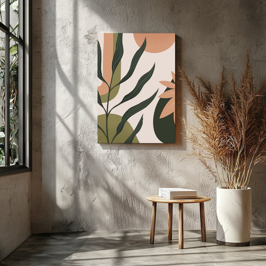 Elevate your space with this chic abstract botanical artwork. The fluid forms and natural tones for Entrance