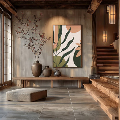 Elevate your space with this chic abstract botanical artwork. The fluid forms and natural tones for Hall