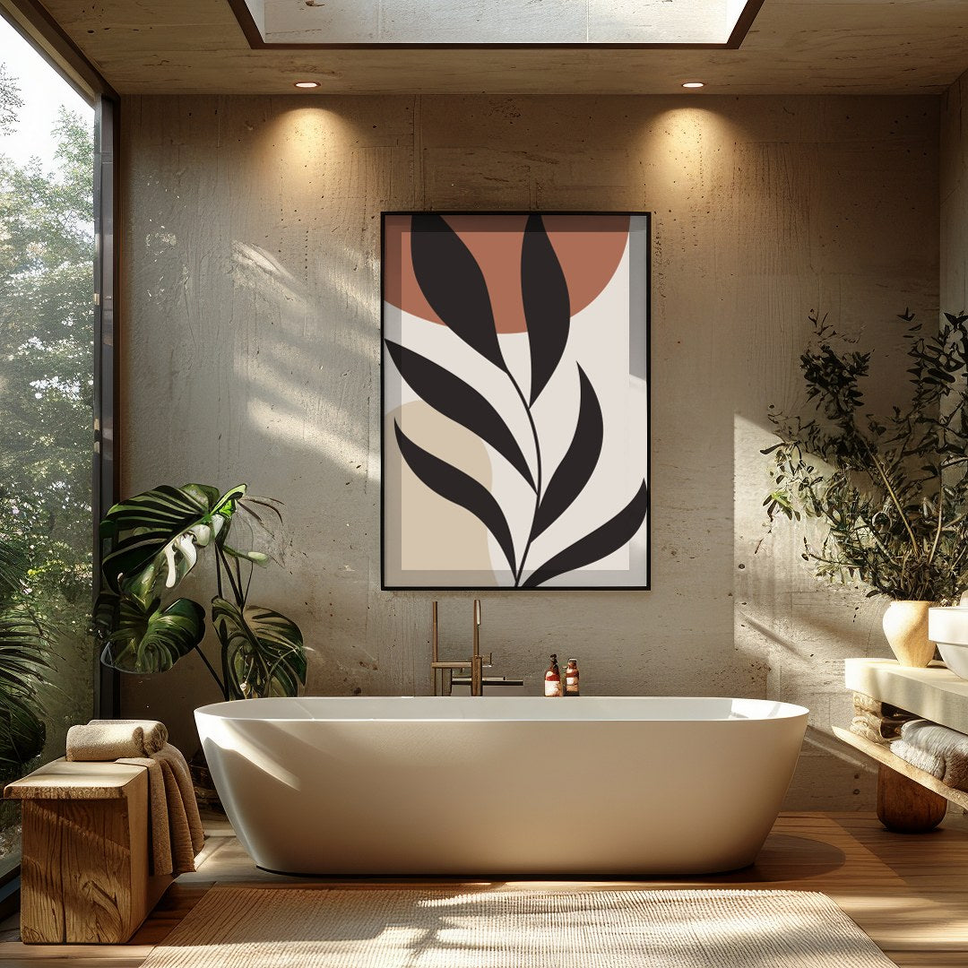Immerse yourself in modern elegance with this minimalist botanical artwork. Featuring a striking for Bathroom