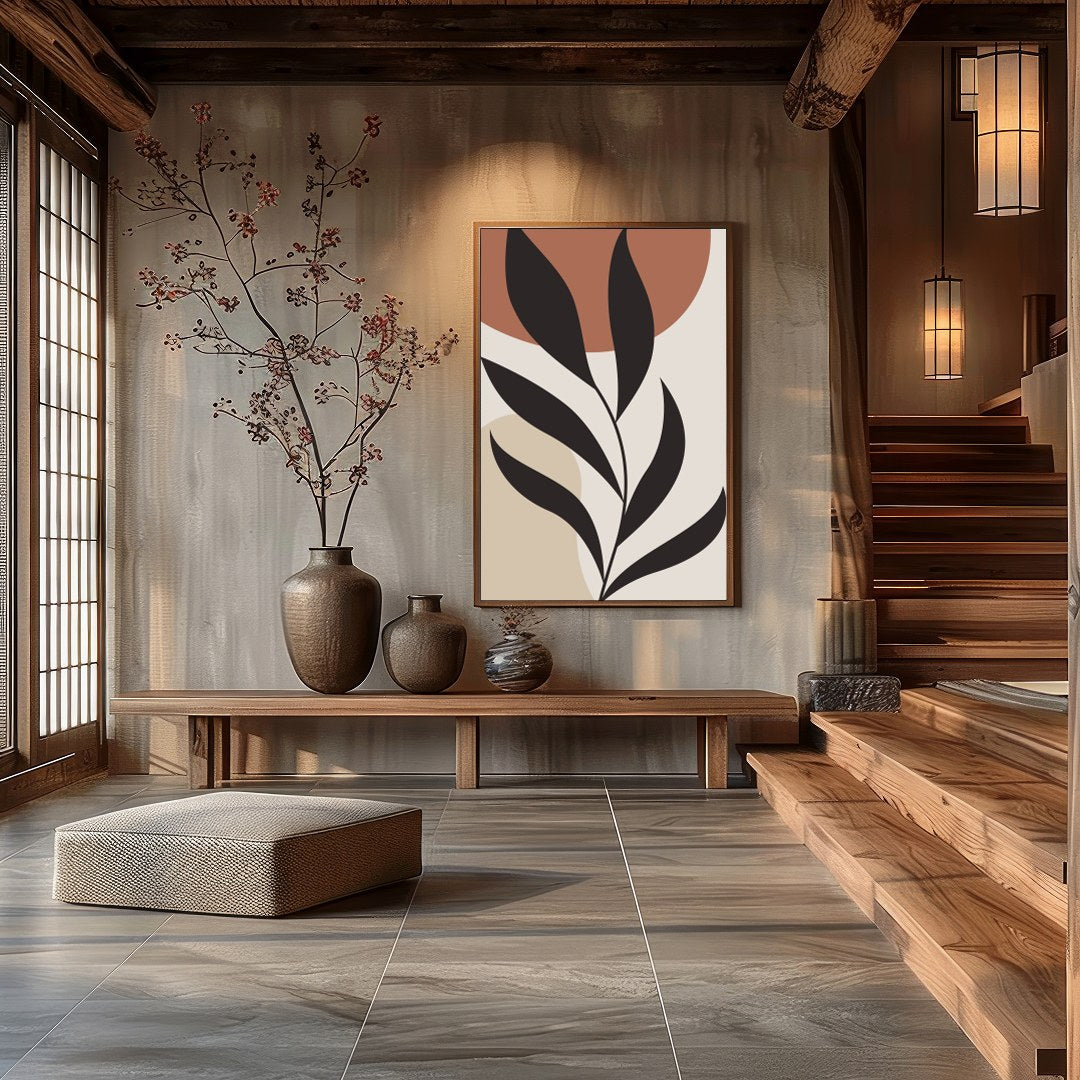 Immerse yourself in modern elegance with this minimalist botanical artwork. Featuring a striking for Hall