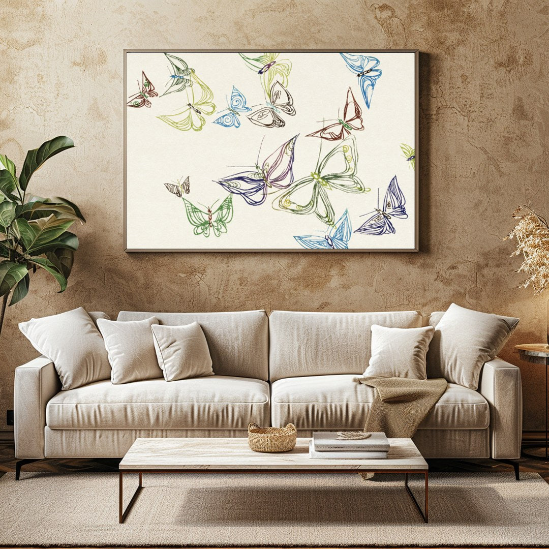 Experience the whimsical elegance of 'Abstract Butterfly Dance,' where vibrant butterflies flutter for Family Room