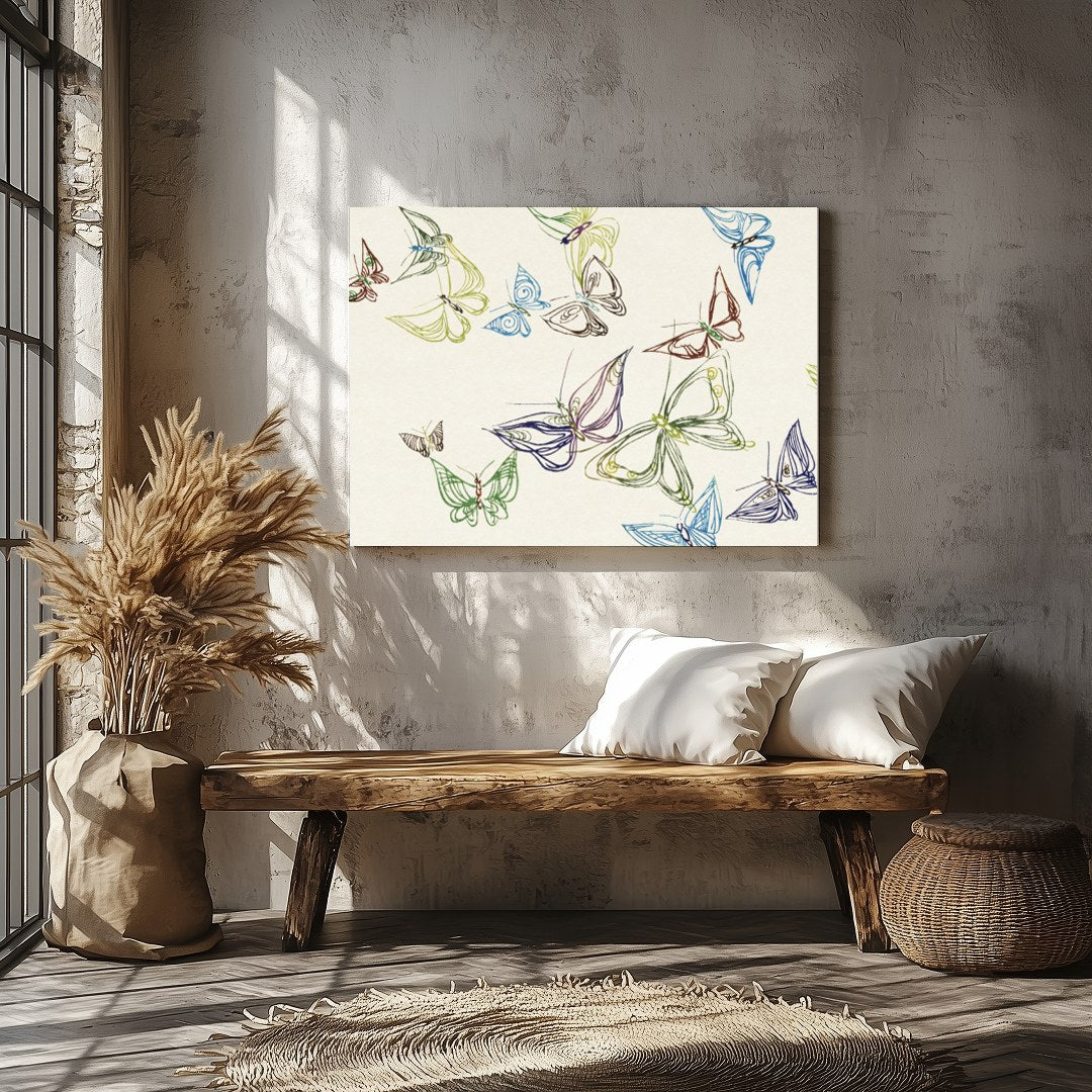 Experience the whimsical elegance of 'Abstract Butterfly Dance,' where vibrant butterflies flutter for Veranda