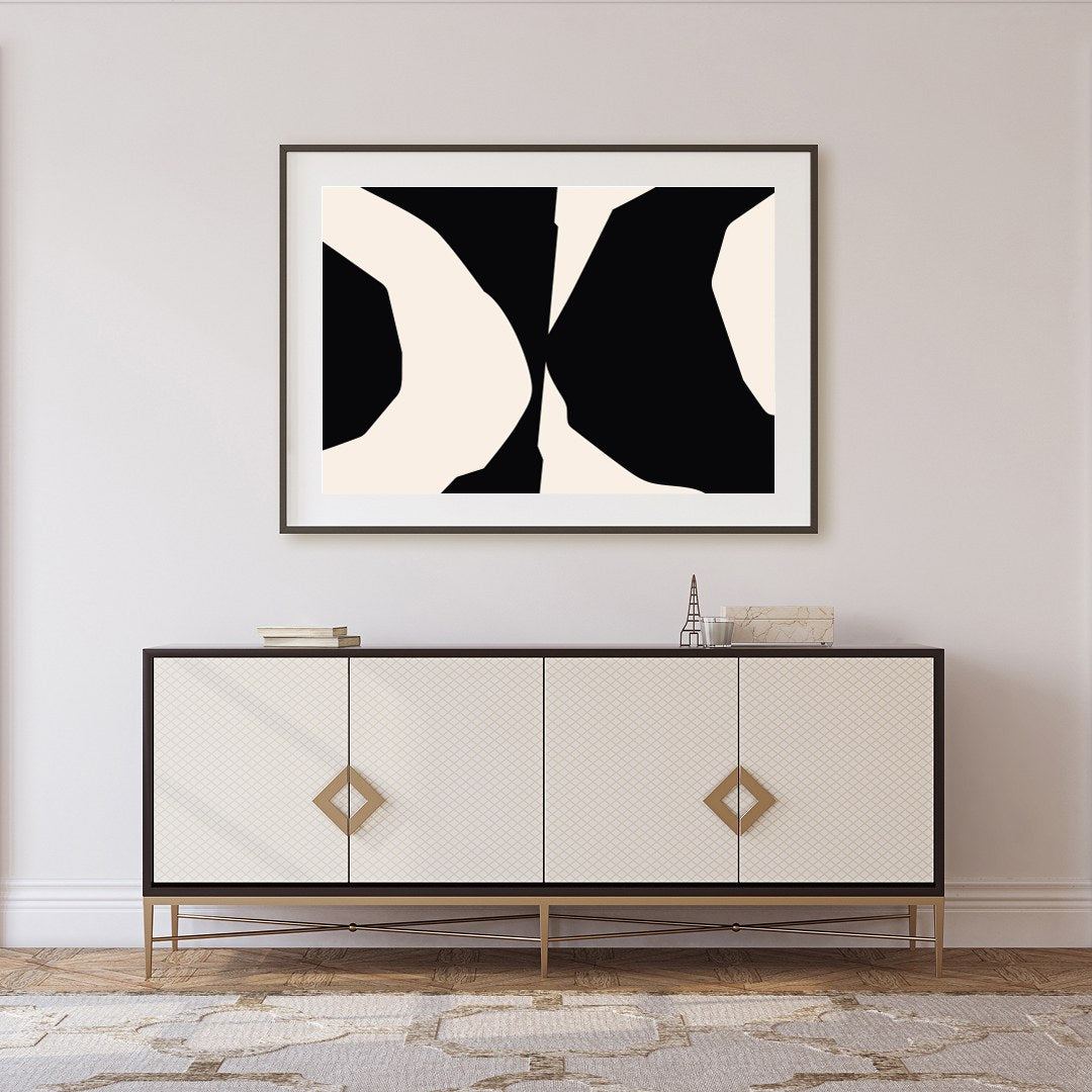 Explore the bold elegance of 'Abstract Contrast Symphony,' a striking piece that captivates with for Foyer