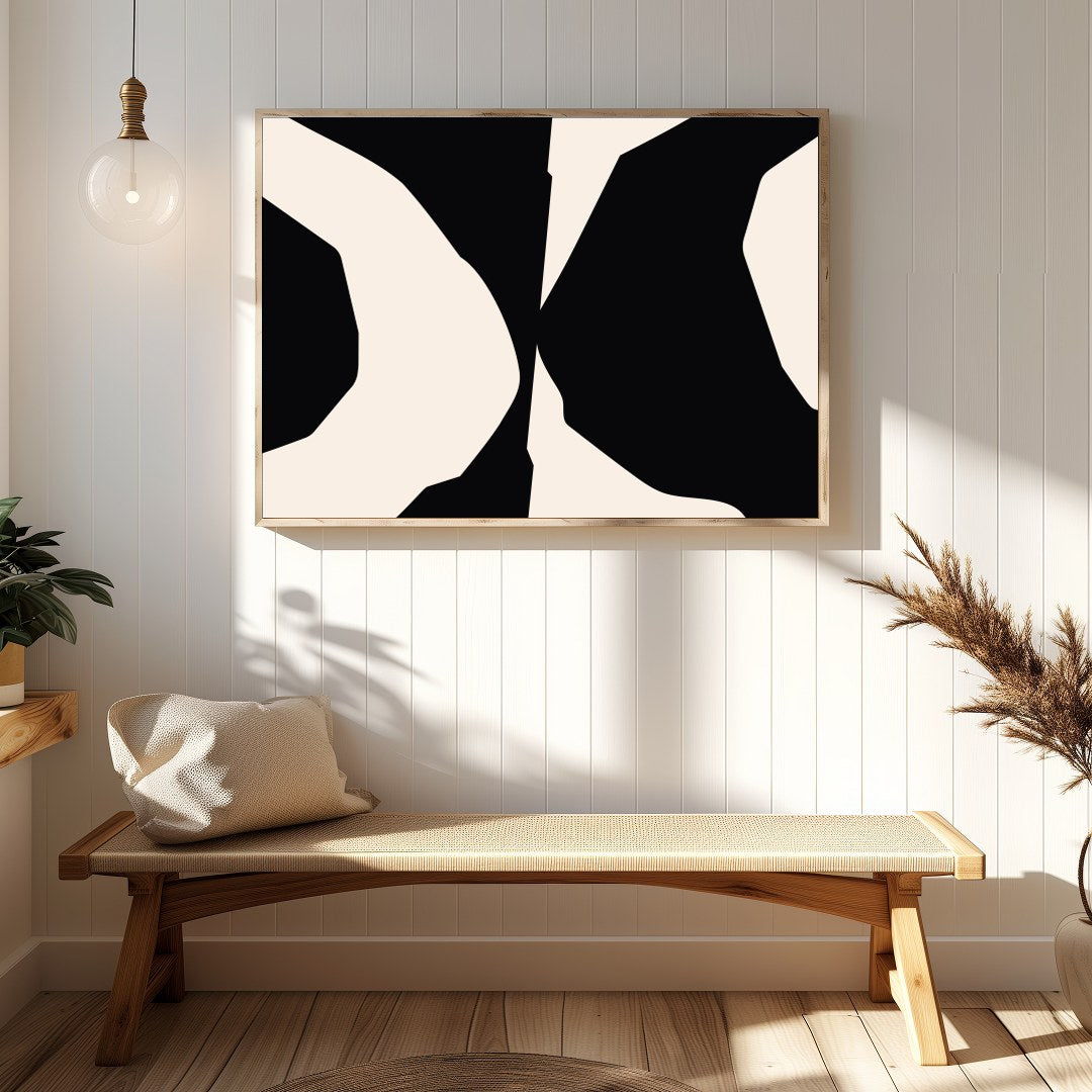 Explore the bold elegance of 'Abstract Contrast Symphony,' a striking piece that captivates with for Hallway