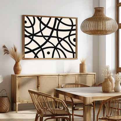 Elevate your space with this striking abstract wall art, featuring bold black curves and circles on for Dining