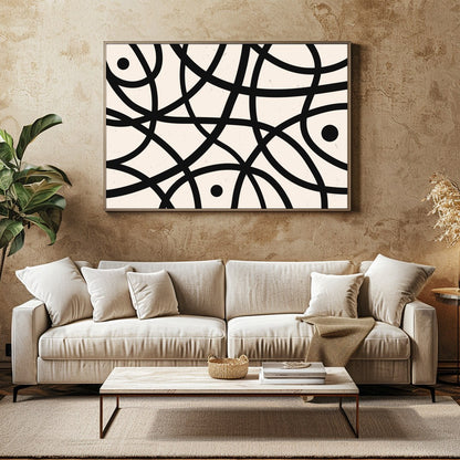 Elevate your space with this striking abstract wall art, featuring bold black curves and circles on for Family Room