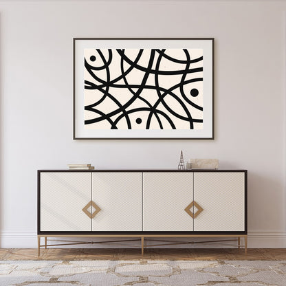 Elevate your space with this striking abstract wall art, featuring bold black curves and circles on for Foyer