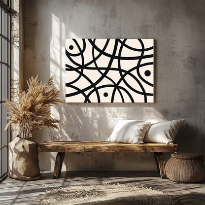 Elevate your space with this striking abstract wall art, featuring bold black curves and circles on for Veranda