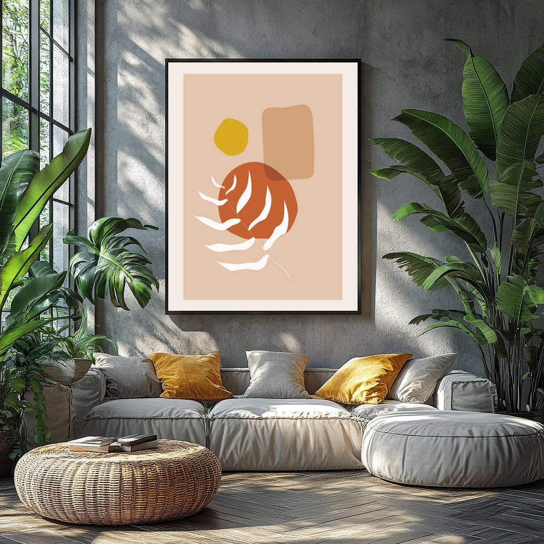 Explore the harmony of nature with this abstract art piece featuring a minimalist botanical design. for Balcony