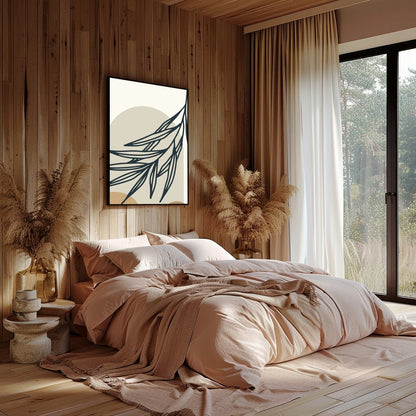 Elevate your space with this minimalist wall art featuring a harmonious blend of abstract shapes for Bedroom