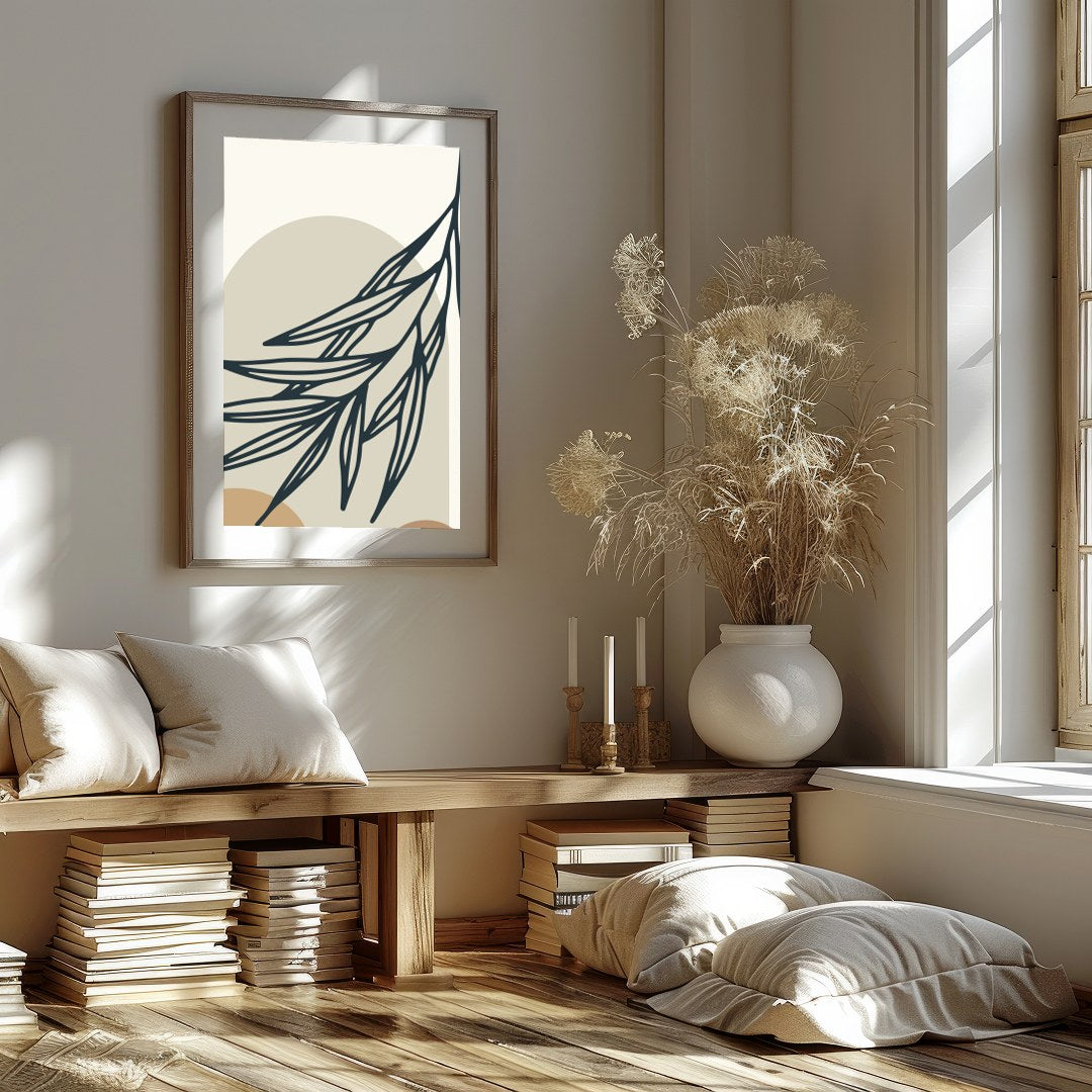 Elevate your space with this minimalist wall art featuring a harmonious blend of abstract shapes for nook