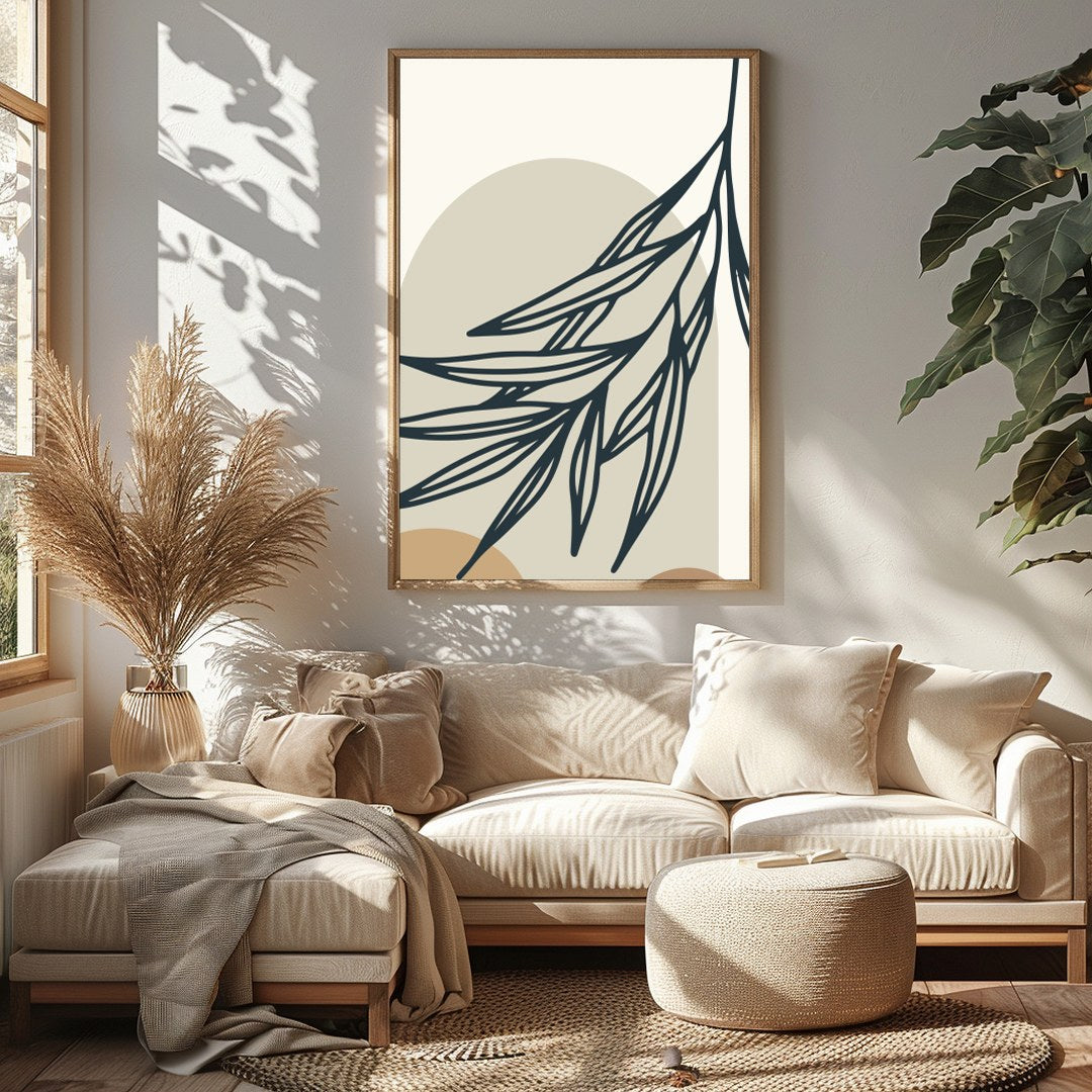 Elevate your space with this minimalist wall art featuring a harmonious blend of abstract shapes for Sitting Area