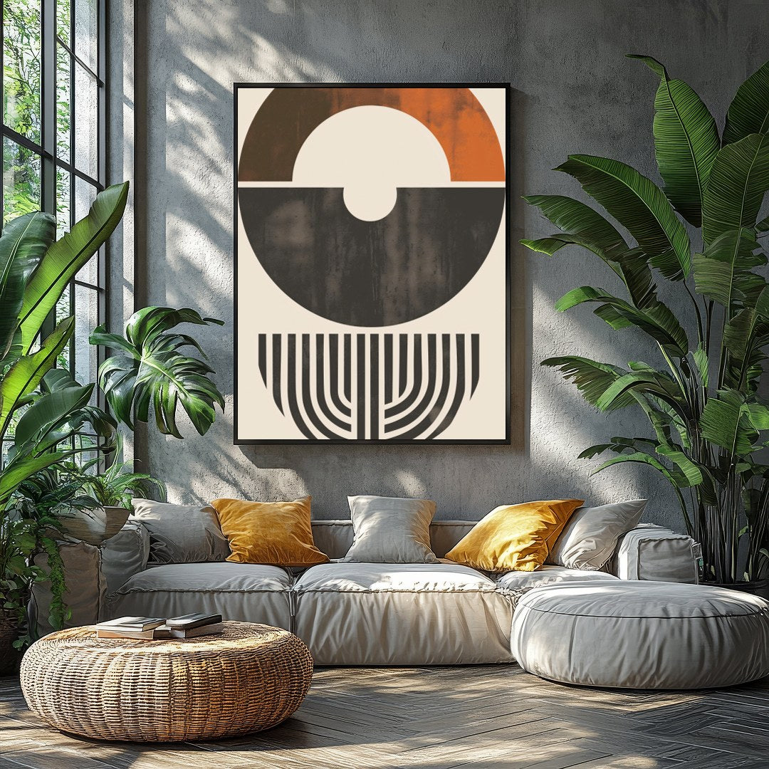 This striking piece of abstract art features a harmonious blend of shapes and earthy tones. The for Balcony