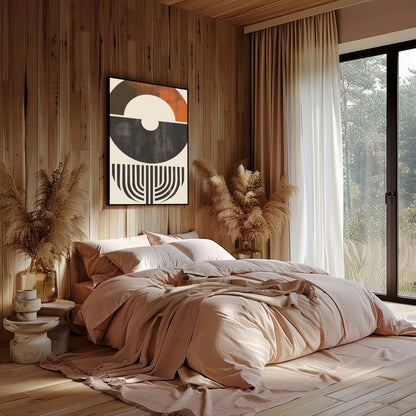This striking piece of abstract art features a harmonious blend of shapes and earthy tones. The for Bedroom