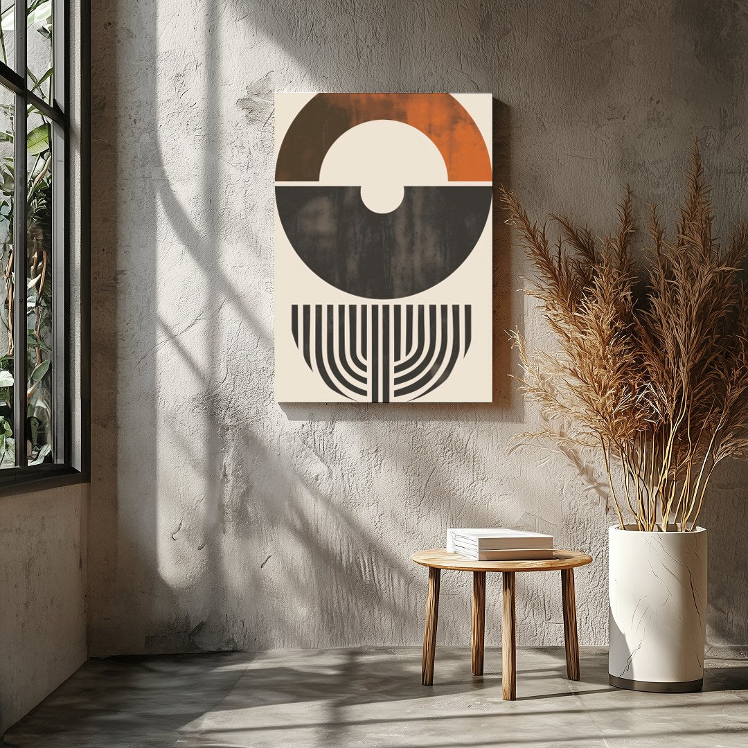 This striking piece of abstract art features a harmonious blend of shapes and earthy tones. The for Entrance