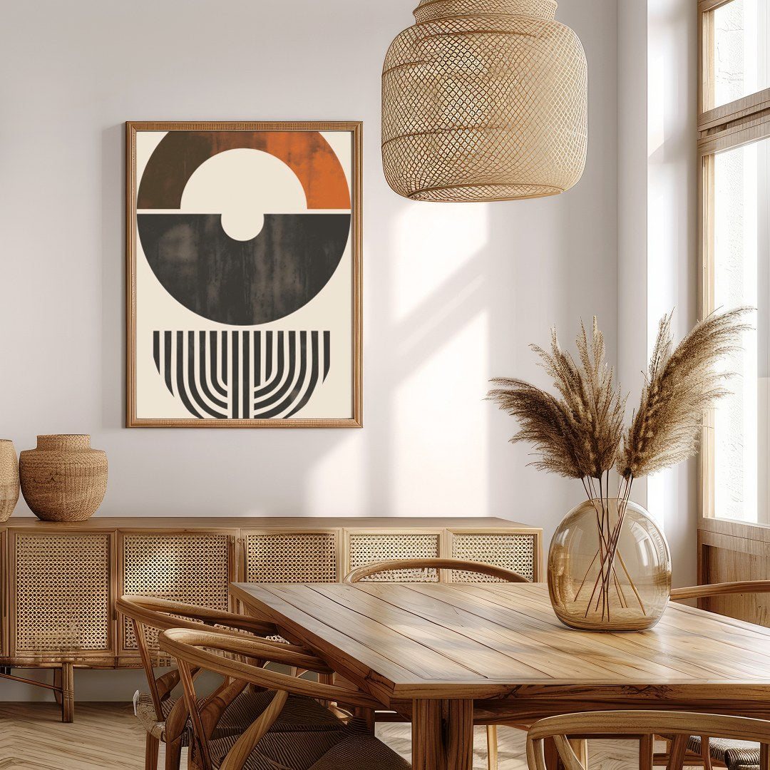 This striking piece of abstract art features a harmonious blend of shapes and earthy tones. The for Extra Kitchen