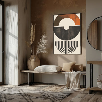 This striking piece of abstract art features a harmonious blend of shapes and earthy tones. The for house