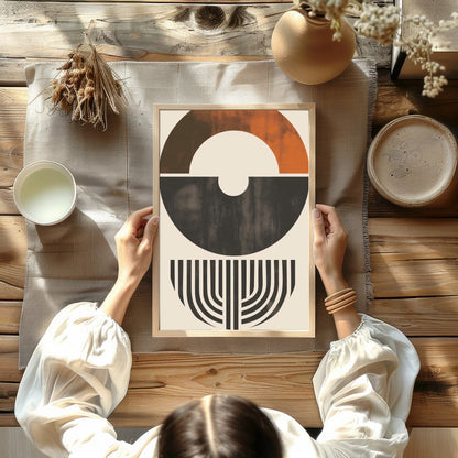This striking piece of abstract art features a harmonious blend of shapes and earthy tones. The for Kitchen
