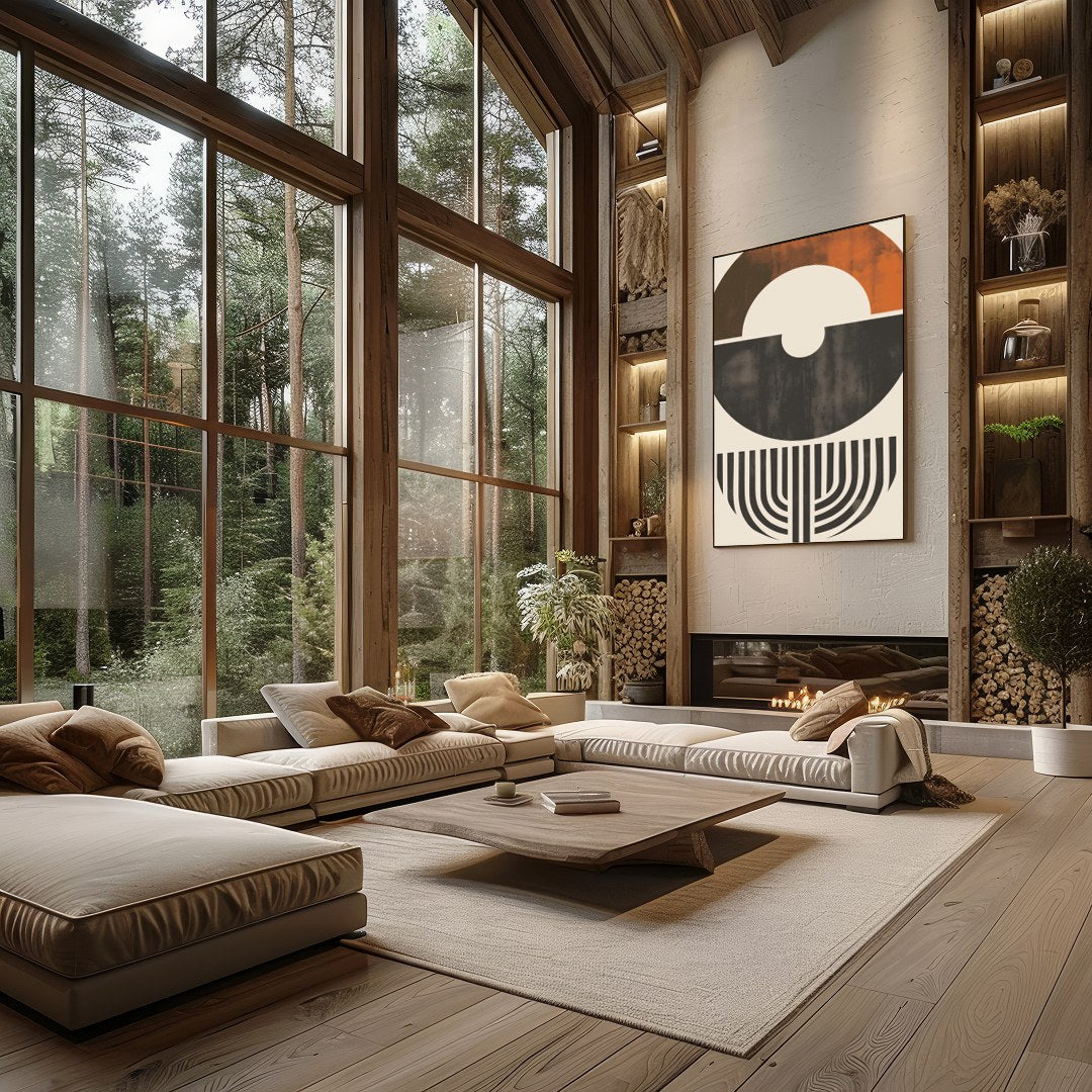 This striking piece of abstract art features a harmonious blend of shapes and earthy tones. The for Living Room