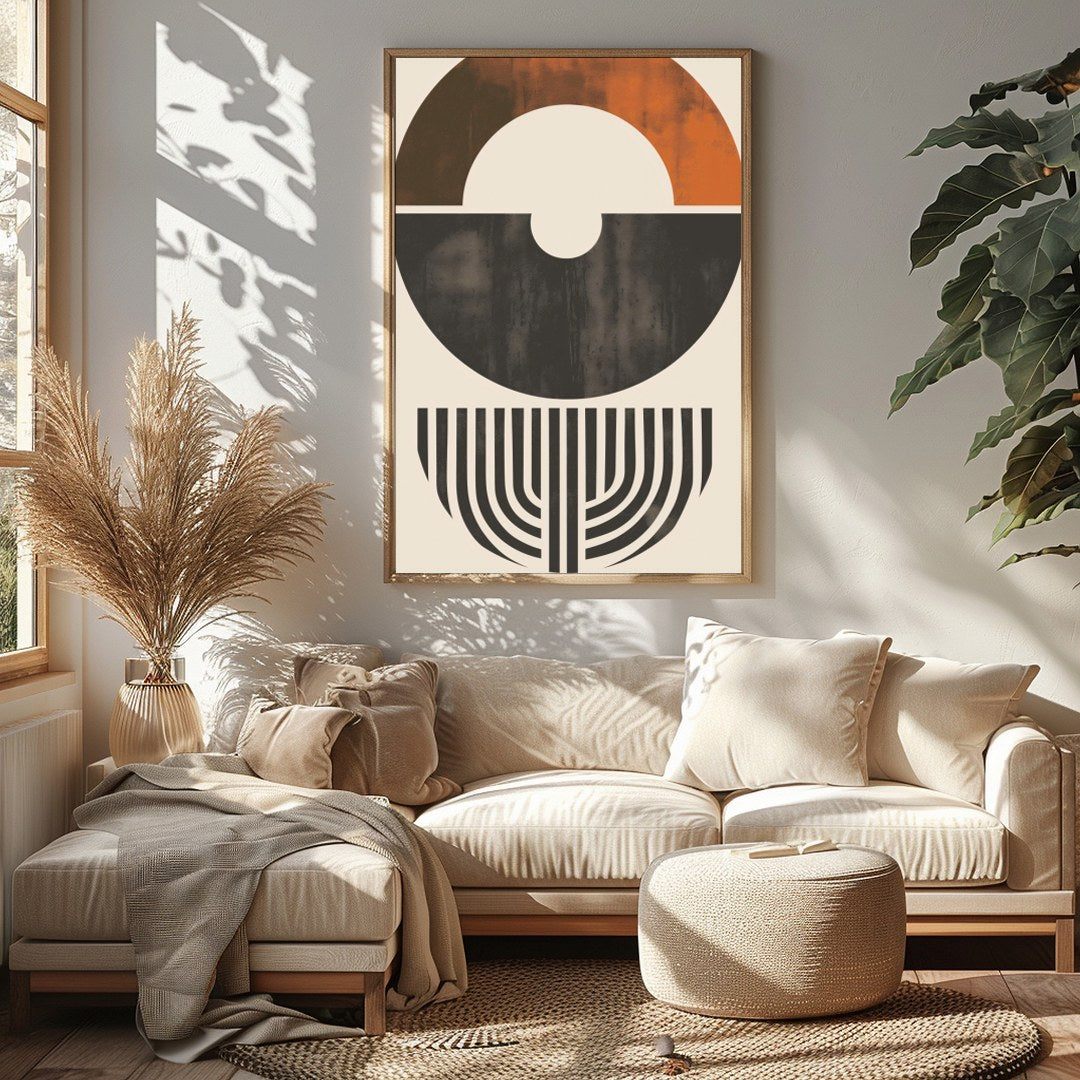 This striking piece of abstract art features a harmonious blend of shapes and earthy tones. The for Sitting Area