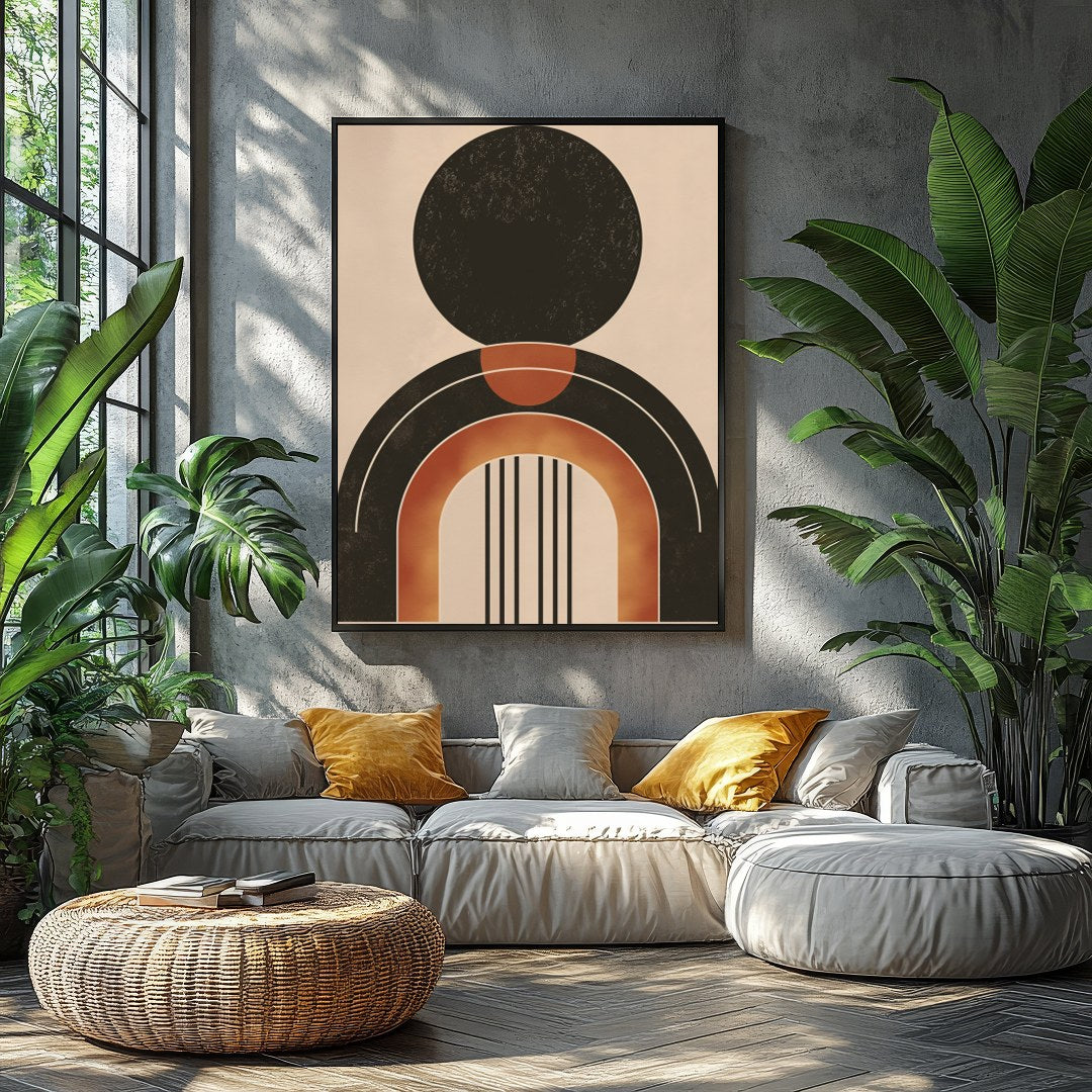This captivating piece of wall art showcases a bold geometric design with earthy tones, offering a for Balcony