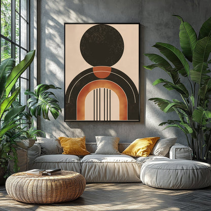 This captivating piece of wall art showcases a bold geometric design with earthy tones, offering a for Balcony
