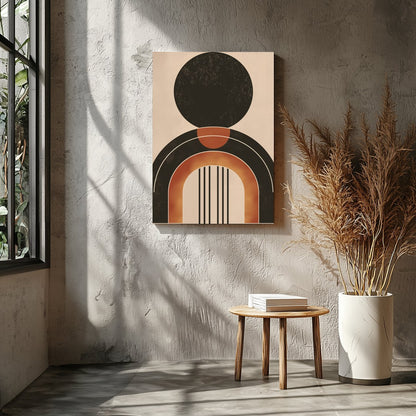 This captivating piece of wall art showcases a bold geometric design with earthy tones, offering a for Entrance