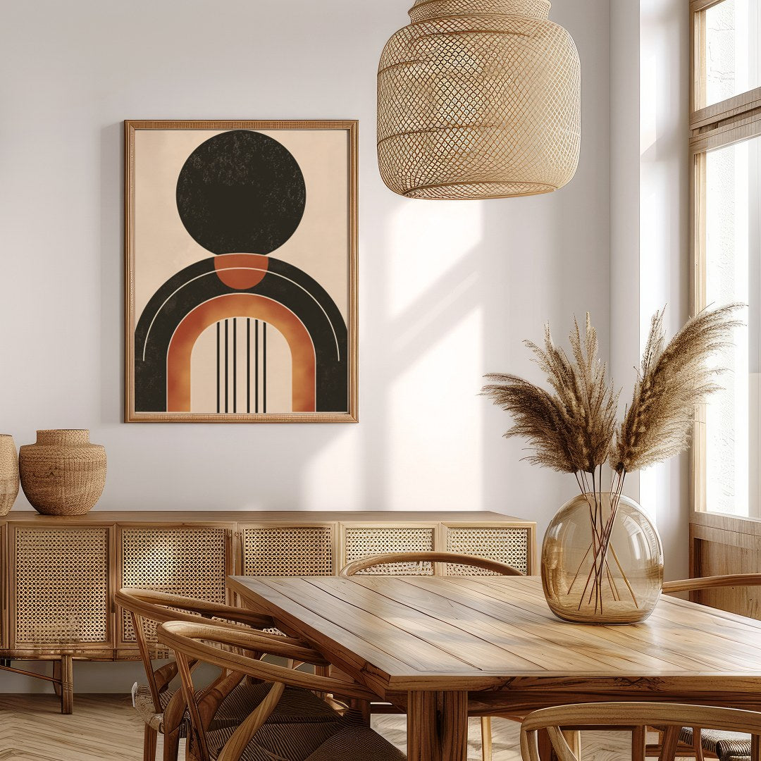 This captivating piece of wall art showcases a bold geometric design with earthy tones, offering a for Extra Kitchen