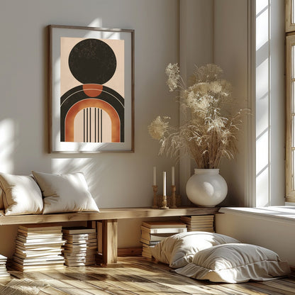 This captivating piece of wall art showcases a bold geometric design with earthy tones, offering a for house