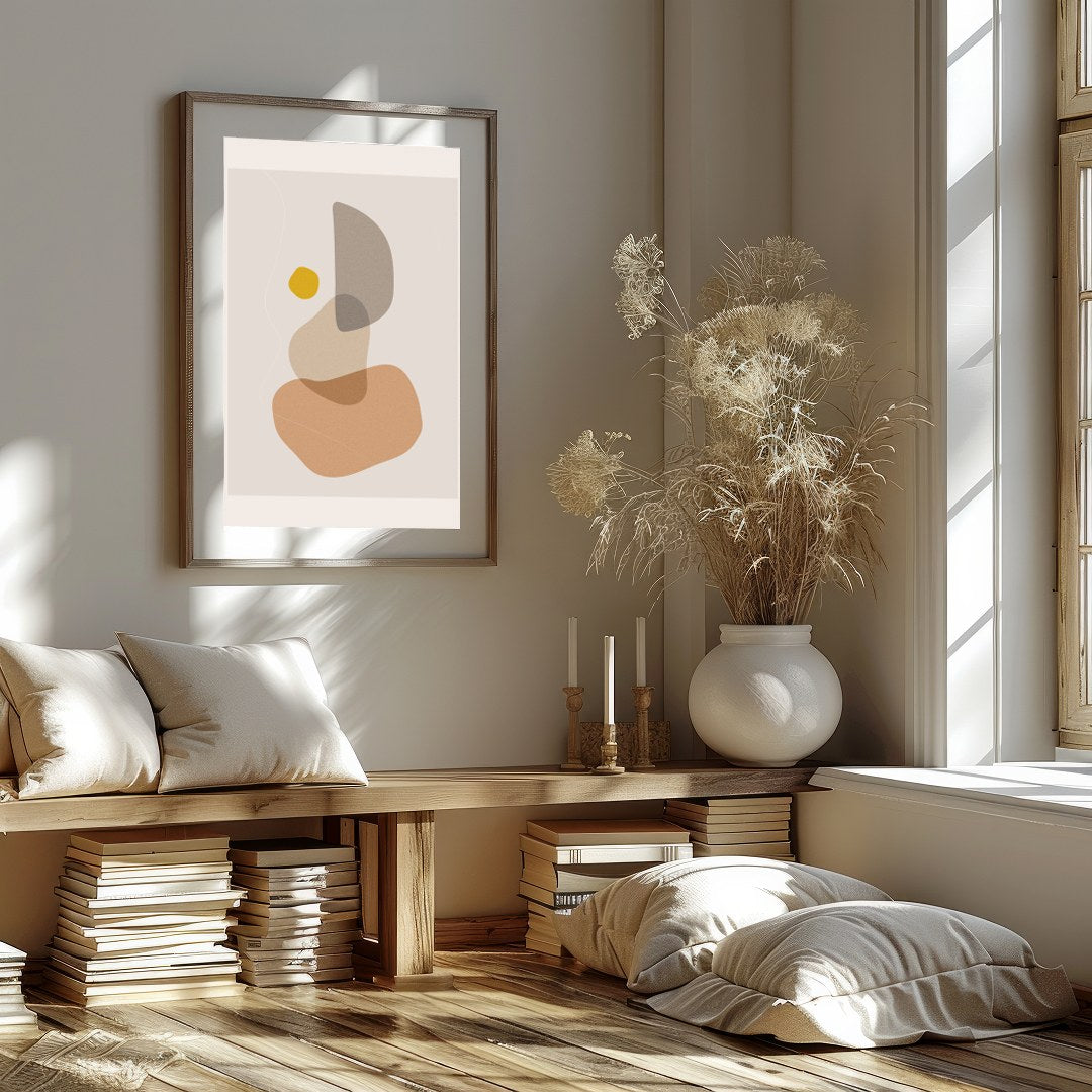 Elevate your space with this serene abstract piece featuring harmonious earthy tones. The blend of for place