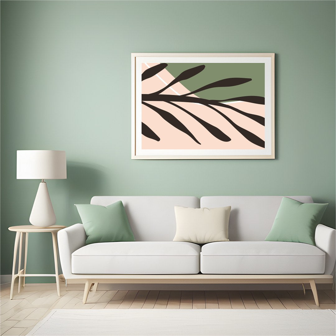 This captivating piece of abstract art blends warm earthy tones with vibrant shapes, evoking a for Hall
