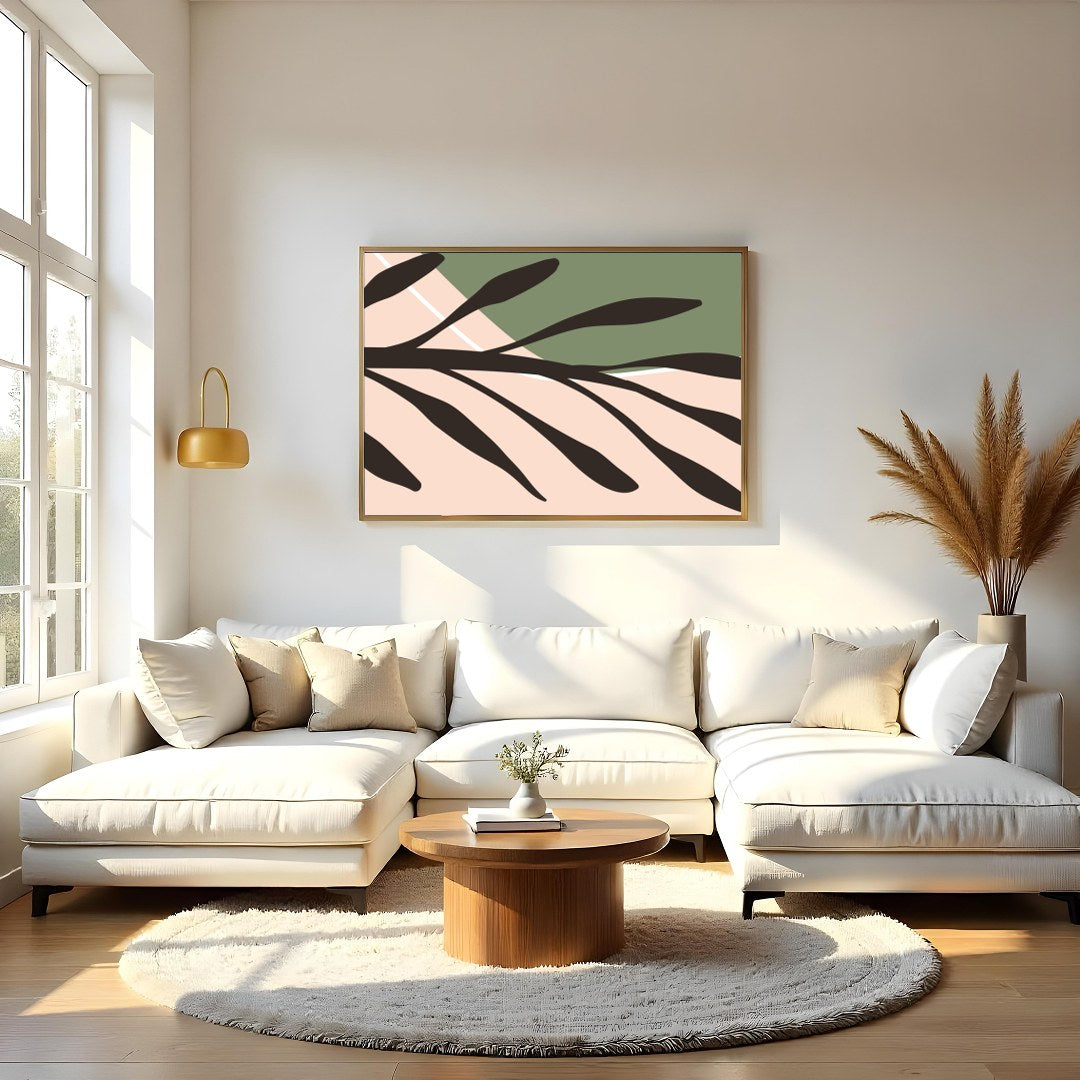 This captivating piece of abstract art blends warm earthy tones with vibrant shapes, evoking a for Living Room