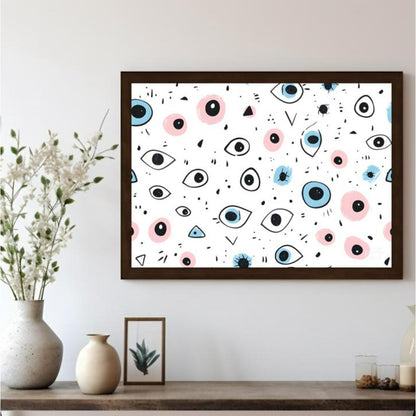 This whimsical and slightly quirky art print features a playful, repetitive pattern of stylized eye… for other